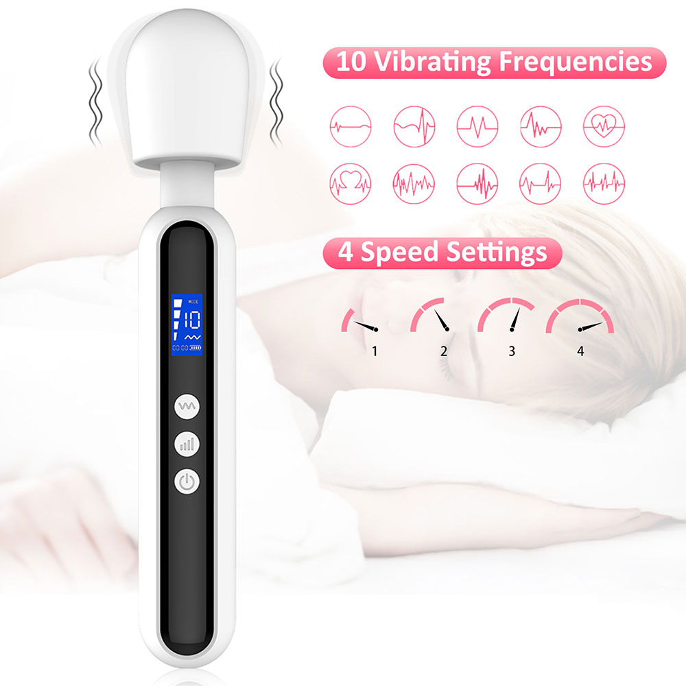 Rechargeable LCD Vibrating Wand Massager in White